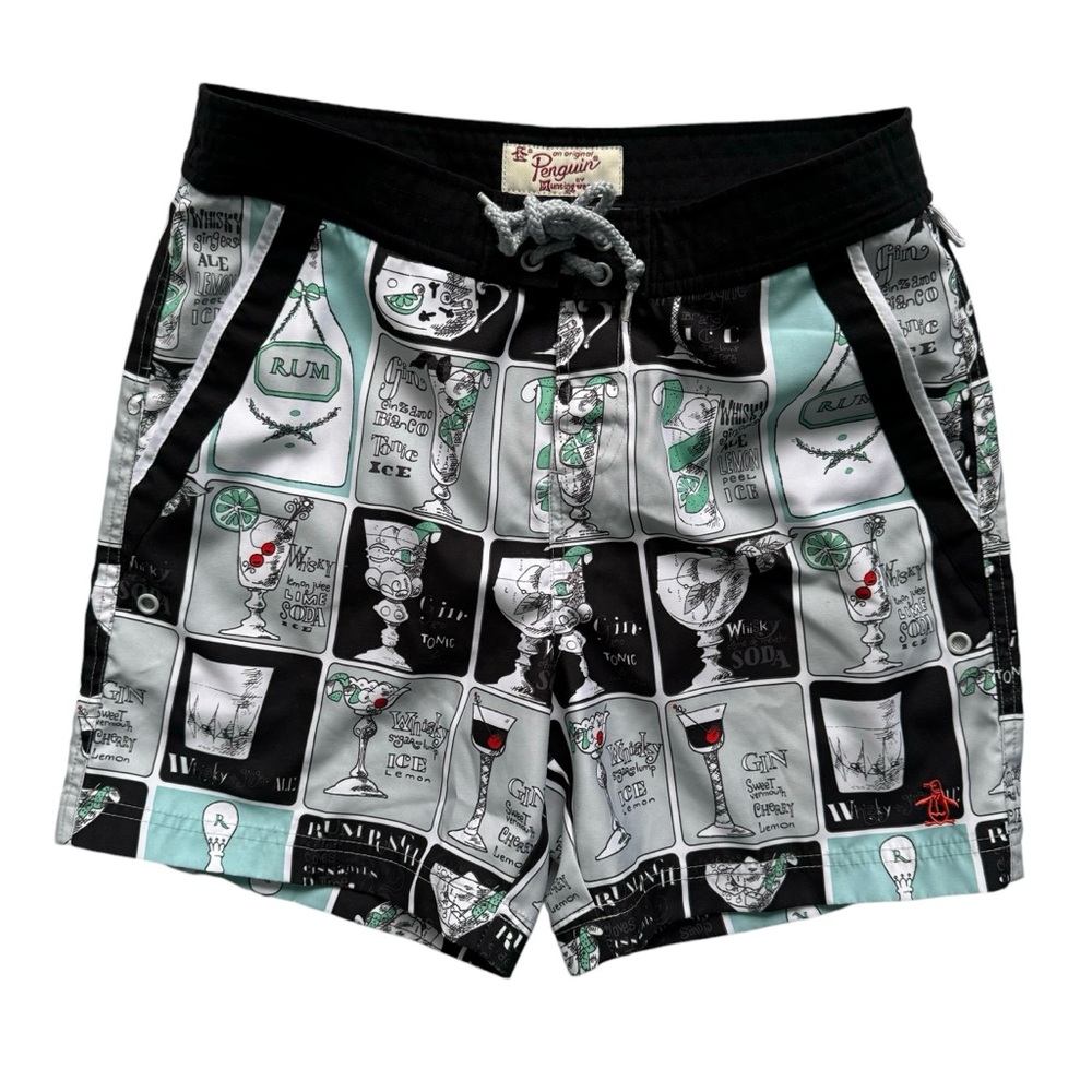 Penguin Munsingwear Mens Cocktail Alcohol Drinks Swim Shorts Sz 30 Gin Whiskey